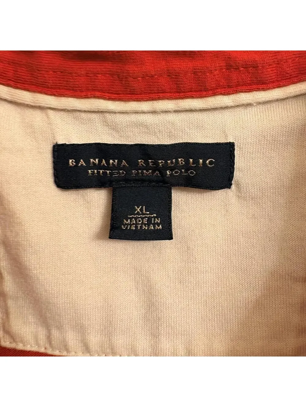Banana Republic Men's XL Red White Striped Fitted Pima Polo Shirt
